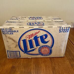 Vintage 1970’s Miller Lite Box Holds 24-12 oz Glass Bottles Wax Coated Cardboard